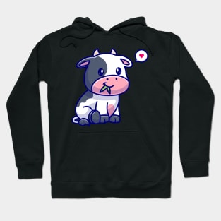 Cute Cow Sitting And Eating Grass Cartoon Hoodie